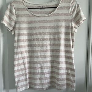 Ann Taylor Pink and white stripped shirt sleeve shirt